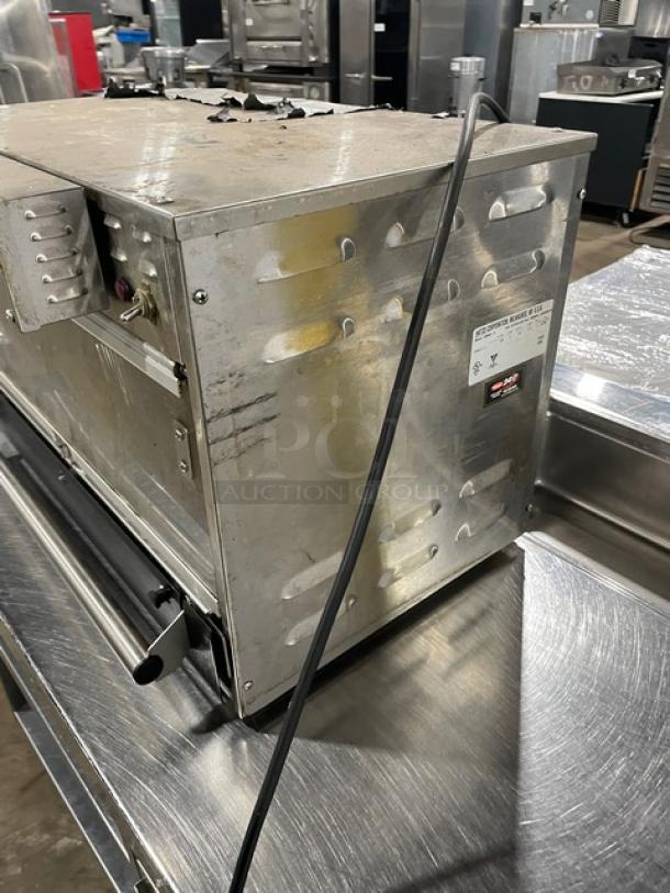 Hatco Glo-Ray GRMW-3 stainless steel countertop food warmer, electric, 120V, 1 phase, visible wear, serial number 4219361345.