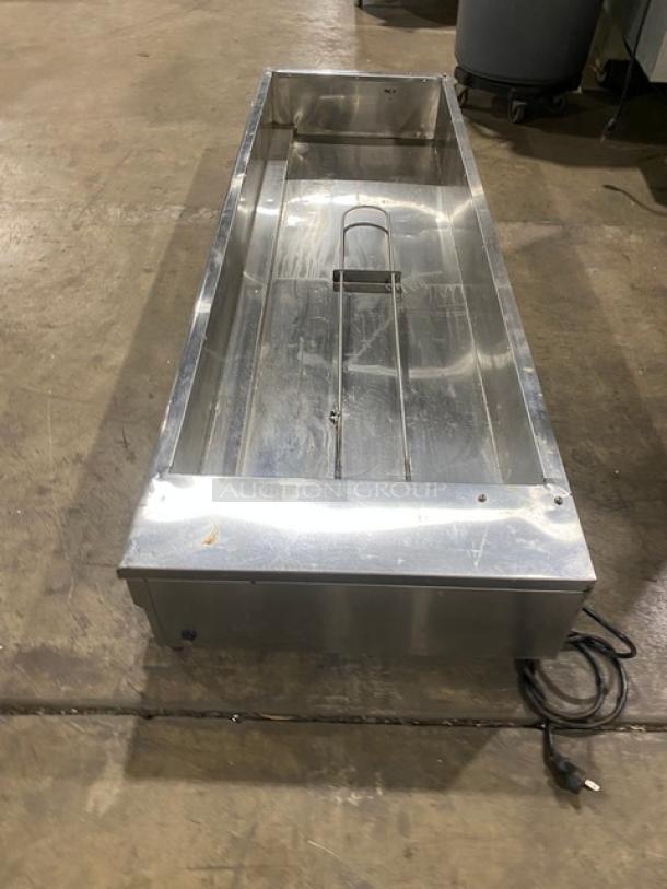 Vevor HT-B210 stainless steel electric food warmer, countertop model, on legs. Visible cord, SN: 20220523C-014, 110V. Minimal wear.