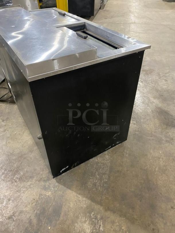 Fogel Commercial Black Powder-Coated Double Section Back Bar Bottle Cooler, Stainless Steel Top, Double Sliding Lids, Model BC50DBST.
