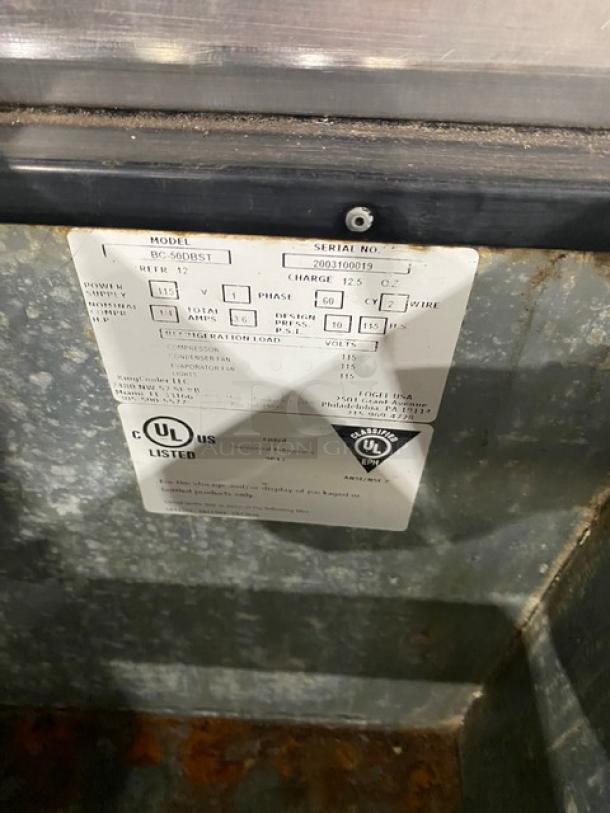Fogel Commercial Bar Cooler, Model BC50DBST, black powder coat, stainless steel top, double sliding lids, 115V, UL listed.