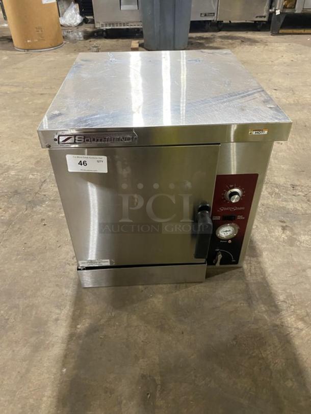 Southbend Strato Steam Series STRE5D electric countertop steamer, stainless steel, fits 5 pans, built-in pan rack, 208V 3-phase.