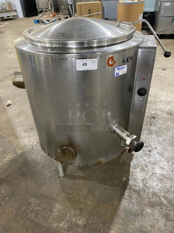 Groen AH/1-40 stainless steel steam kettle, 40 lb capacity, natural gas powered, on legs, model AH140, SN 49571, 115V, 1 phase.