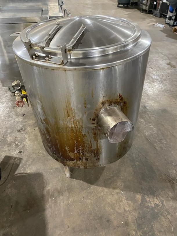 Groen stainless steel 40 lb. stationary steam kettle, model AH/1-40, natural gas, 115V, 1 phase, on legs, fair condition.