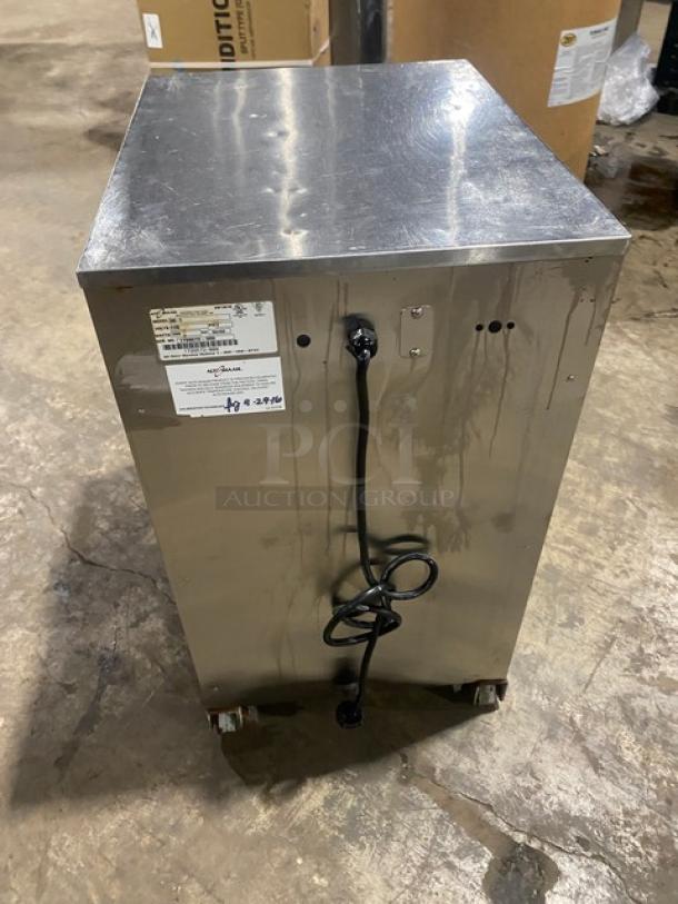 Alto-Shaam 500-S stainless steel heated holding cabinet, model 2016, with wired racks, on casters. SN: 1799572-000.