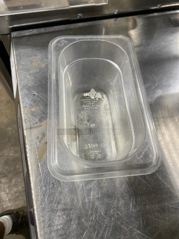 Lot of commercial stainless steel hotel pans with clear polycarbonate food pans. Good condition. Various sizes.