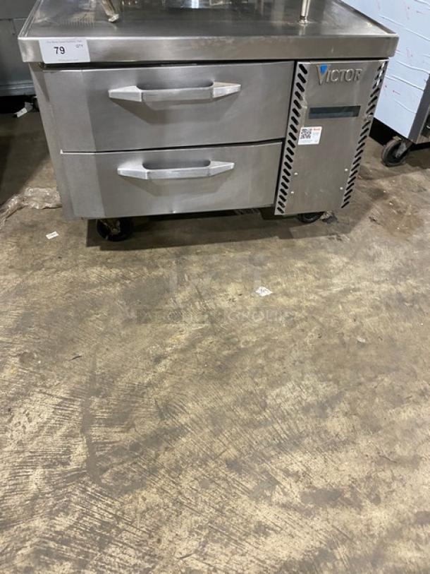Victory Commercial Stainless Steel 2 Drawer Refrigerated Chef Base, Model CBR361, on casters, 115V, 1 Phase, SN: 12409786.