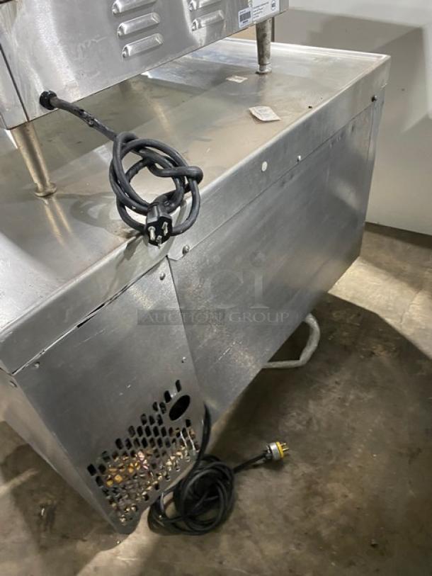 Victory Commercial Stainless Steel Refrigerated Chef Base, Model CBR361, 2 drawers, 115V, on casters, visible cord.