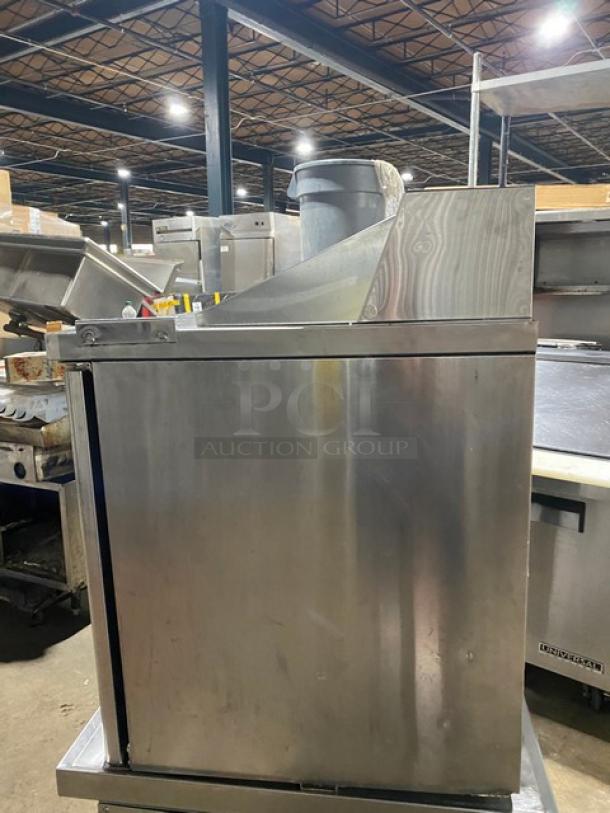Turbo-Air JST36N stainless steel single door refrigerated prep table in used condition, poly coated wire rack, model JST-36-N, 115V.