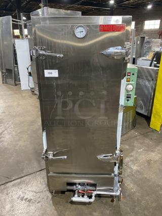 Commercial Stainless Steel Natural Gas Powered Free Standing Full-Size Smokehouse/Smoker Oven! On Legs! - Item #1201036