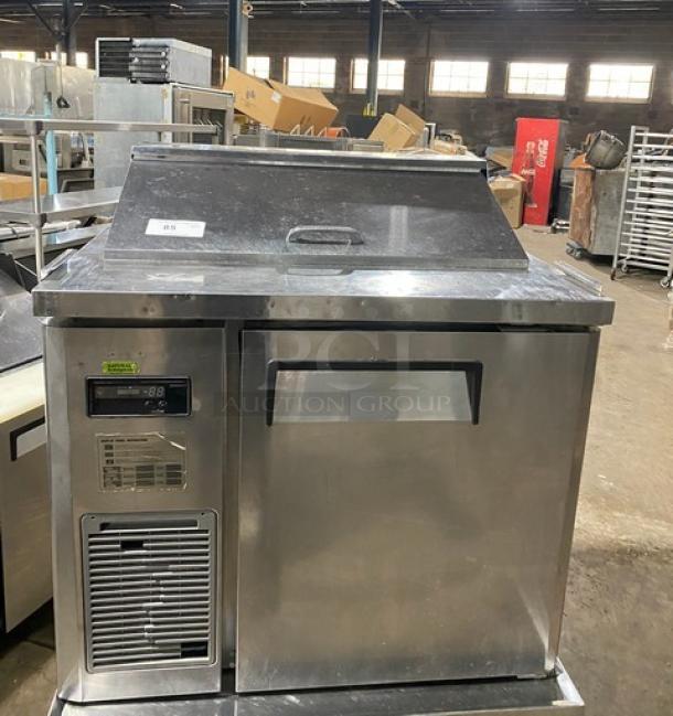 Turbo-Air stainless steel refrigerated prep table, Model JST-36-N, with poly-coated wire rack. Good condition, 115V.