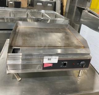 Cecilware EL1624 stainless steel flat griddle, 24", electric, thermostatic control, 240V, on legs, minor wear.
