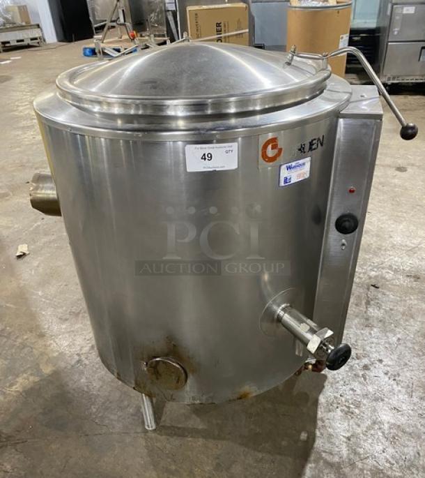 Groen AH/1-40 stainless steel gas steam kettle, 40 lb capacity, stationary, on legs, serial 49571, 115V 1 phase.