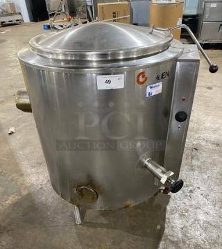 Groen AH/1-40 stainless steel gas steam kettle, 40 lb capacity, stationary, on legs, serial 49571, 115V 1 phase.