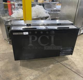 Maxx Cold X-Series bottle cooler, black powder-coated, stainless steel top, double sliding lids, Model MXCR65B, 115V.