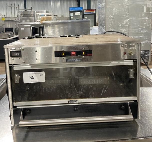 Hatco Glo-Ray GRMW-3 commercial stainless steel food warmer, electric-powered, countertop model, 120V, used condition.