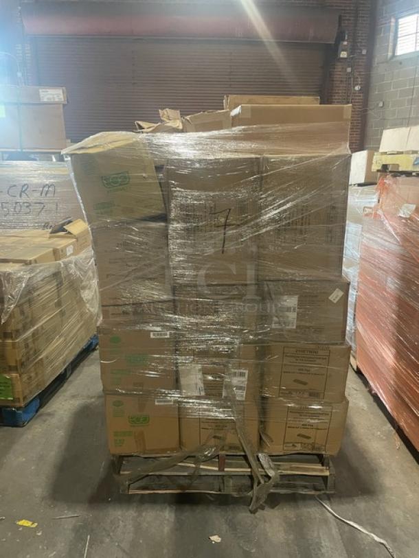 Brand new mixed pallet featuring Pack N'Wood and Eco-Products food containers and trays, models include 210KARECB2215, EP-BL160LID.