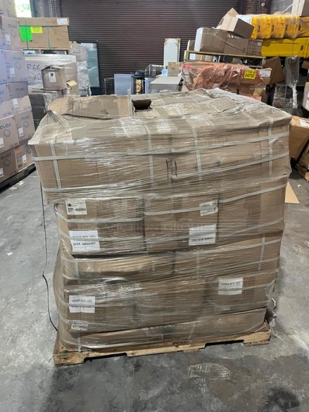 Full pallet of AeroGlove Model 3697BC biodegradable gloves, 1,200 per case. Brand new and shrink-wrapped.