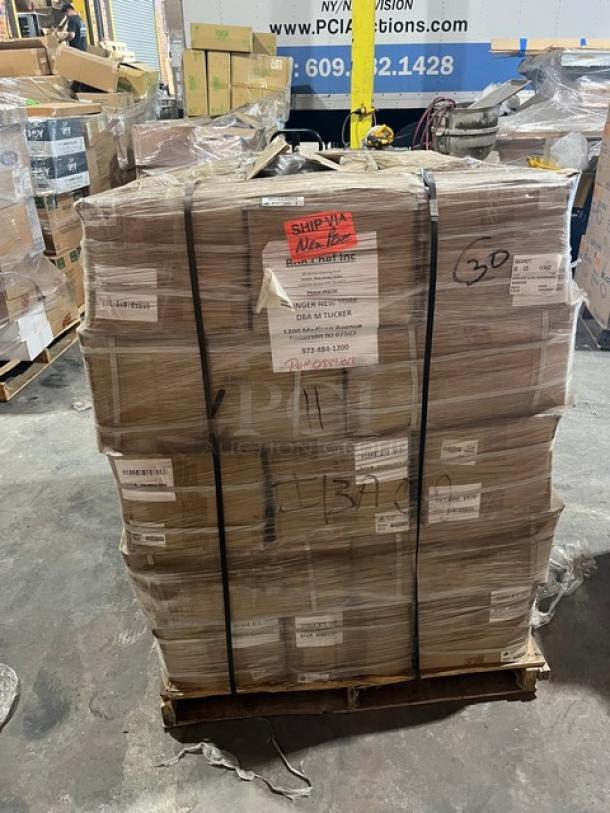 BRAND NEW pallet of AeroGlove Model 3697BC biodegradable gloves, 1,200 per case, total 30X your bid, securely wrapped.