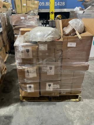 Mixed pallet with Cameo China dinnerware, Figgjo Norway jug, Winco mixing bowls, and strainer. Brand new condition, wrapped for shipping.