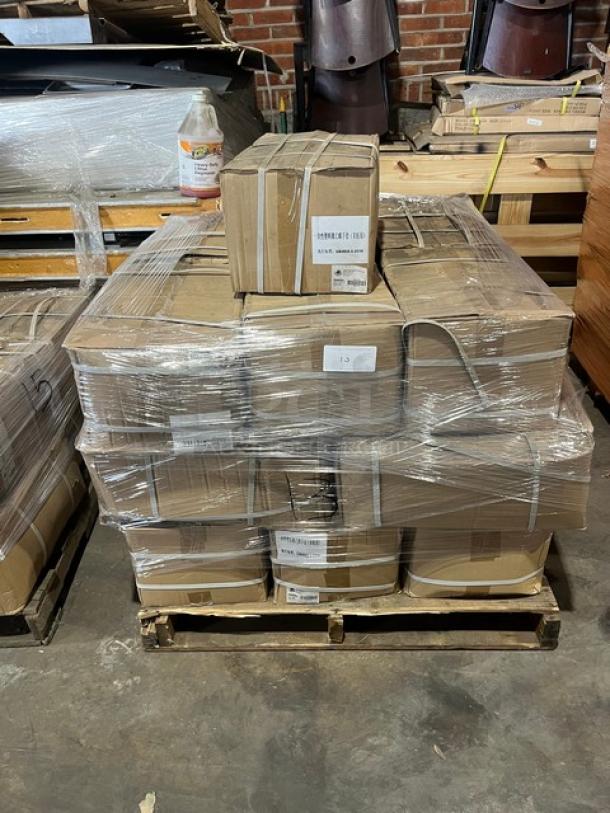 Full pallet of AeroGlove biodegradable gloves, Model 3697BC, 1,200 per case, brand new, shrink-wrapped for shipping.