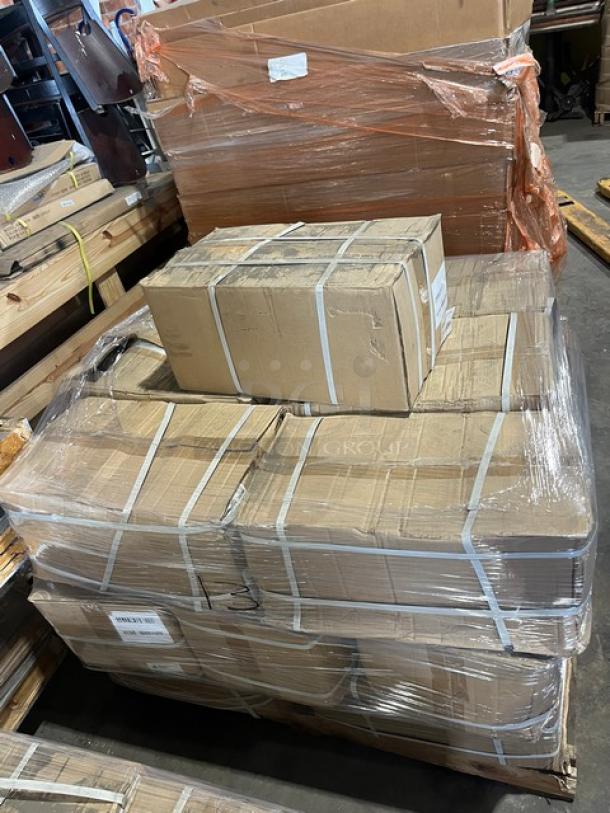 Full pallet of AeroGlove biodegradable gloves, model 3697BC, wrapped in plastic, boxes on wooden pallet, brand new condition.