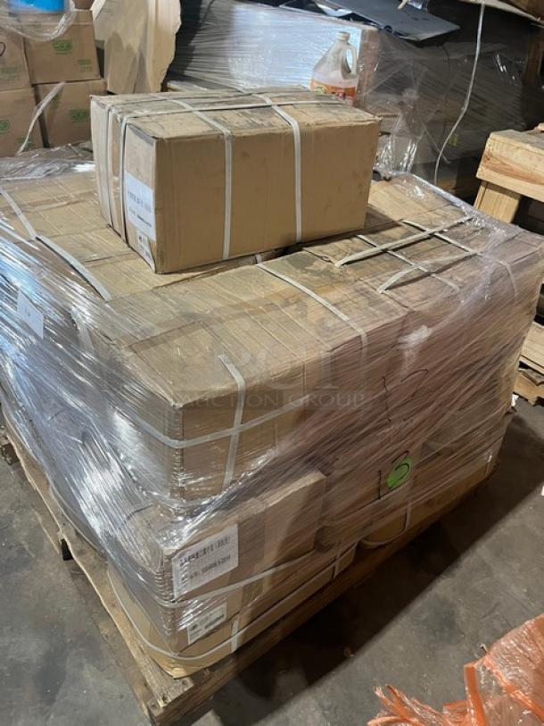 Full pallet of AeroGlove biodegradable gloves, model 3697BC. New condition, 1,200 per case, clear, one-size.