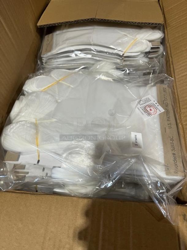 Brand new pallet of AeroGlove 3697BC biodegradable gloves, 1,200/case, packaged in clear bags, model details visible.