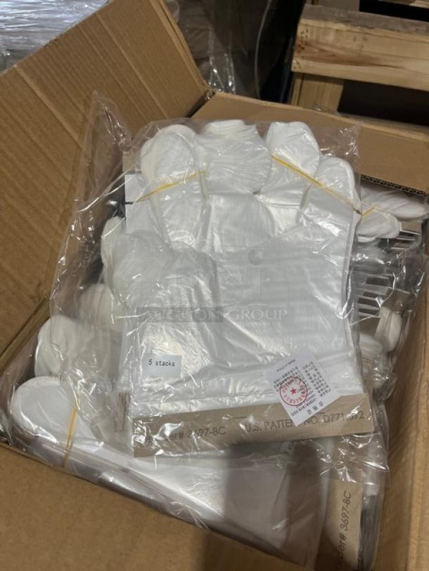 Brand new AeroGlove biodegradable gloves, model 3697BC, packaged in a box. 1,200 gloves per case, clear and one-size-fits-most.