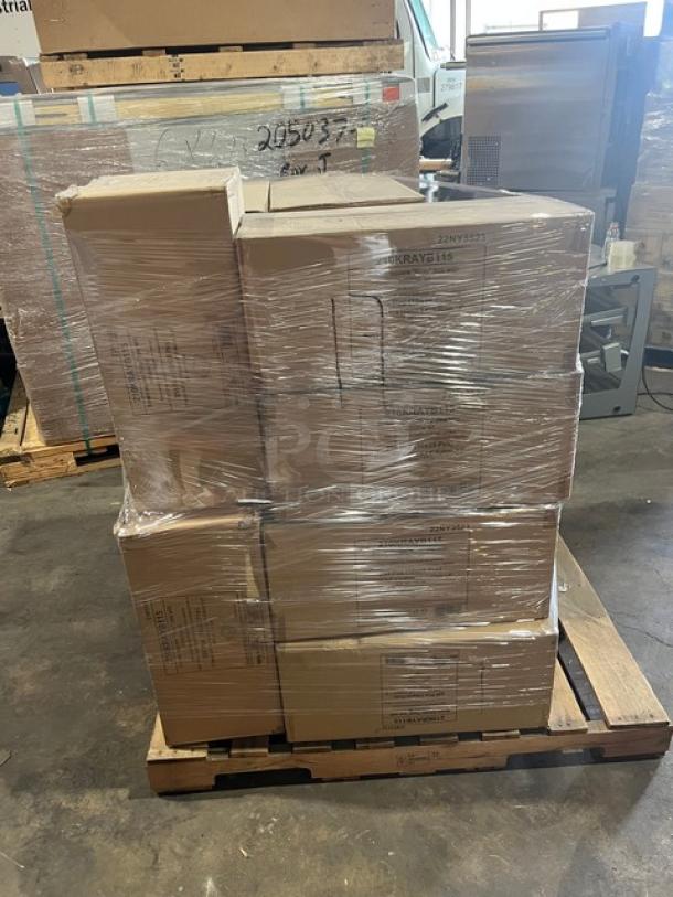 Full pallet of brand new Pack N'Wood 12 oz. Kray boxes with display window, model 210KRAYB115, 250 per case.