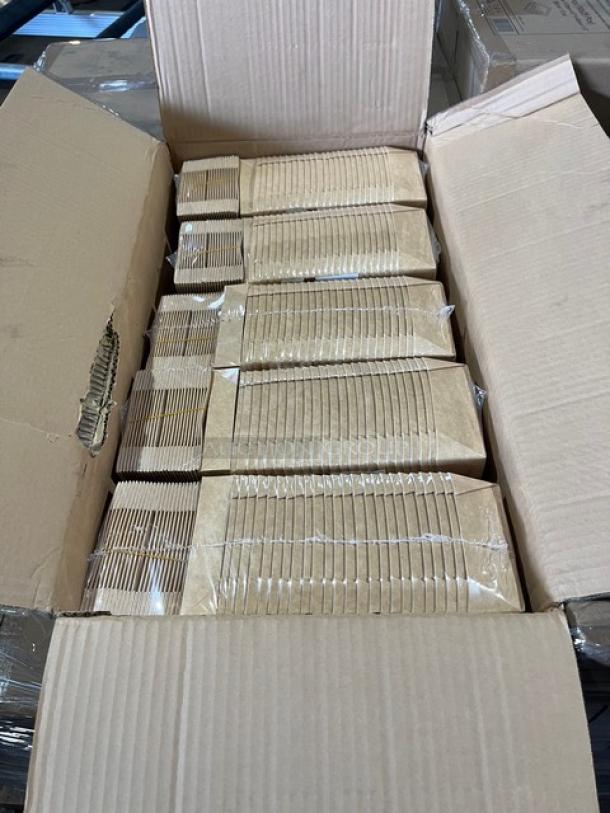 Pack N’Wood 210KRAYB115 12 oz. kraft take-out containers in box, new condition, packs visible, 250 per case.