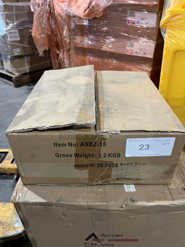 Brand new Winco Commercial Aluminum 15 Qt. Brazier, Model AXBZ15, in original packaging.