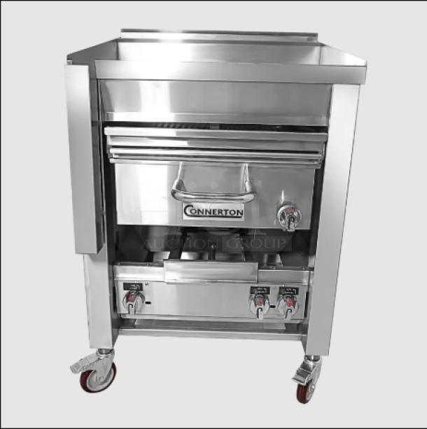 Connerton A-1F stainless steel griddle/broiler, new, natural gas, highly polished, on casters, in original shipping crate.