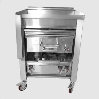 Connerton A-1F stainless steel griddle/broiler, new, natural gas, highly polished, on casters, in original shipping crate.