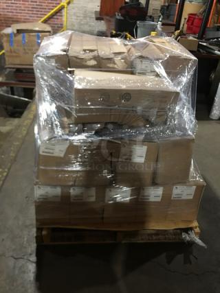 Brand new pallet of Paterson Pacific Parchment NG01046 2-ply black dinner napkins, 1,000 per case, wrapped and ready.