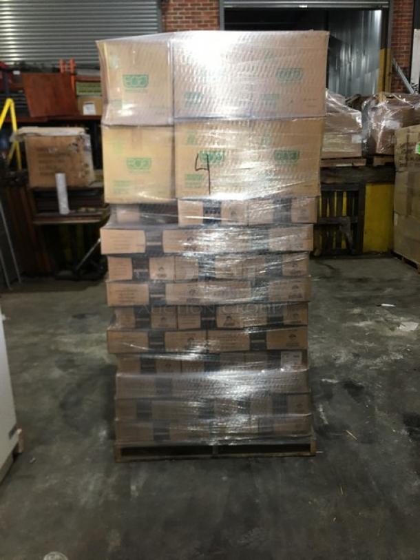 Mixed pallet of Eco-Products Regalia Series 160 oz. compostable bowl lids and EMI Yoshi 12"x18" trays, new in boxes.