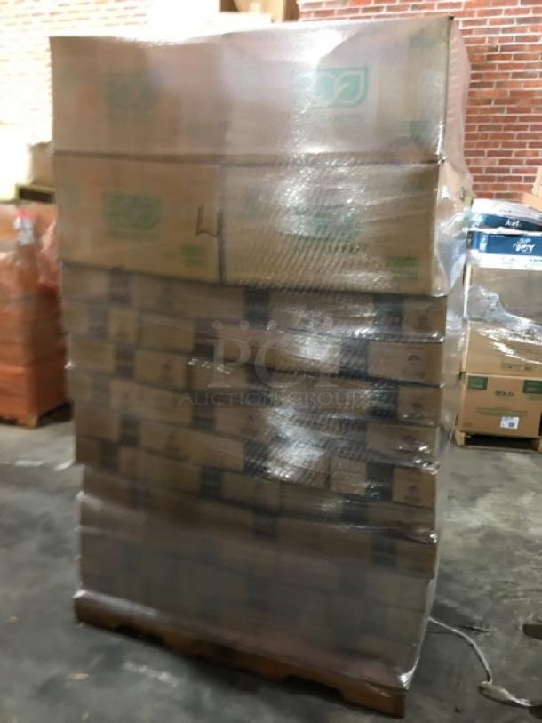 Mixed pallet with Eco-Products 160 oz. compostable lids (Model: EP-BL160LID) and EMI Yoshi 12"x18" trays (Model: EMI-1218W).