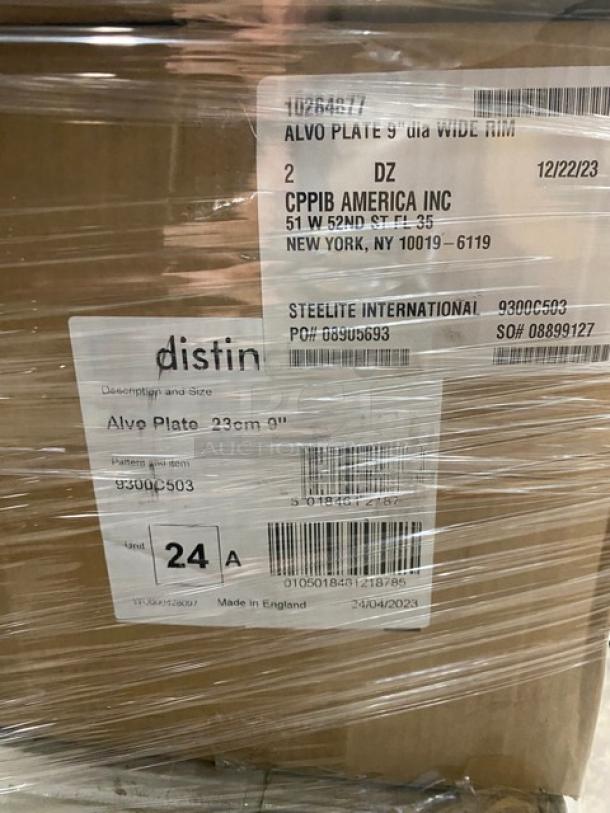 Mixed pallet with boxed Steelite International Alvo Series 9" round embossed plates, model 9300C503.