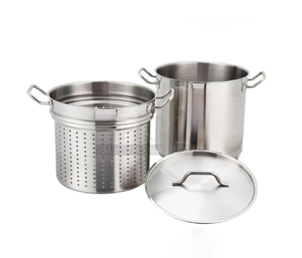Winco SSDB12S 12 Qt. stainless steel steamer/pasta cooker with handles and cover, brand new, induction ready.
