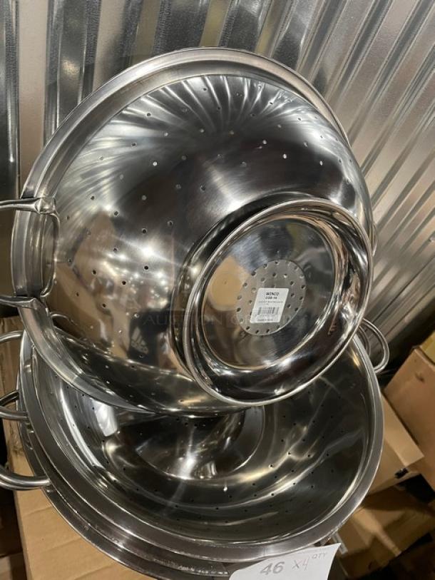 Winco Stainless Steel 14 Qt. Perforated Colander, model COD-14, brand new. Features sturdy handles and durable design.