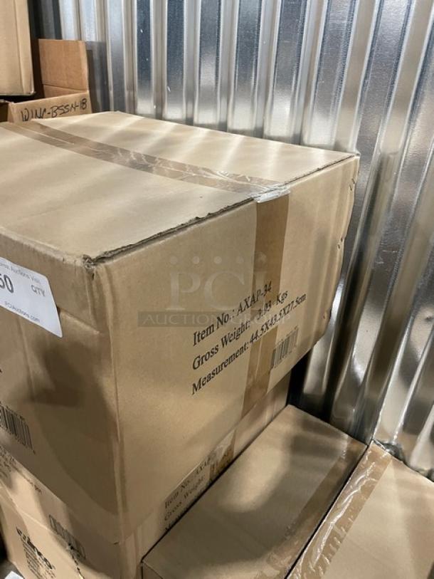 Winco Super Aluminum 34 Qt. Sauce Pot, Model AXAP-34, new in box with handles, labeled dimensions 44.5x33.3x37.5 cm.