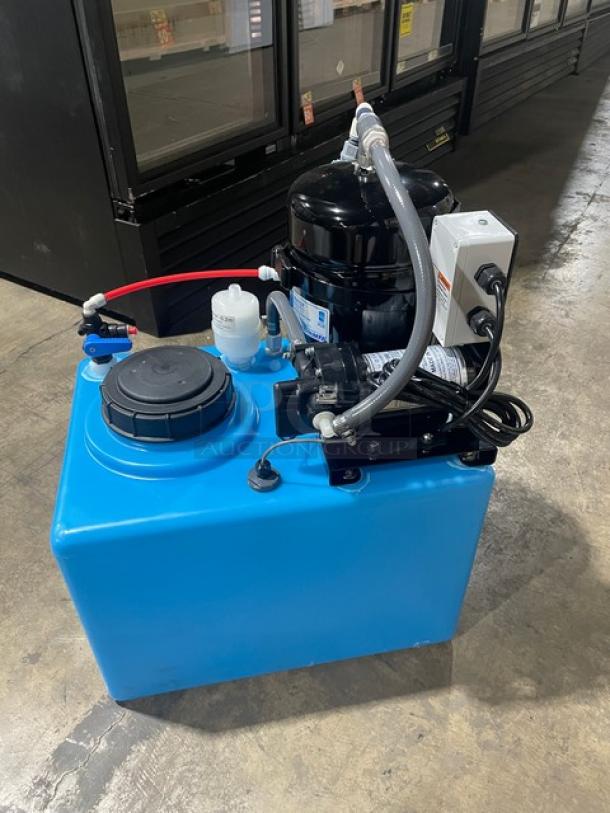 Brand new Pentair Everpure OP175/16 Reverse Osmosis System with 16-gallon tank. Features electric power, 120V, blue storage unit.