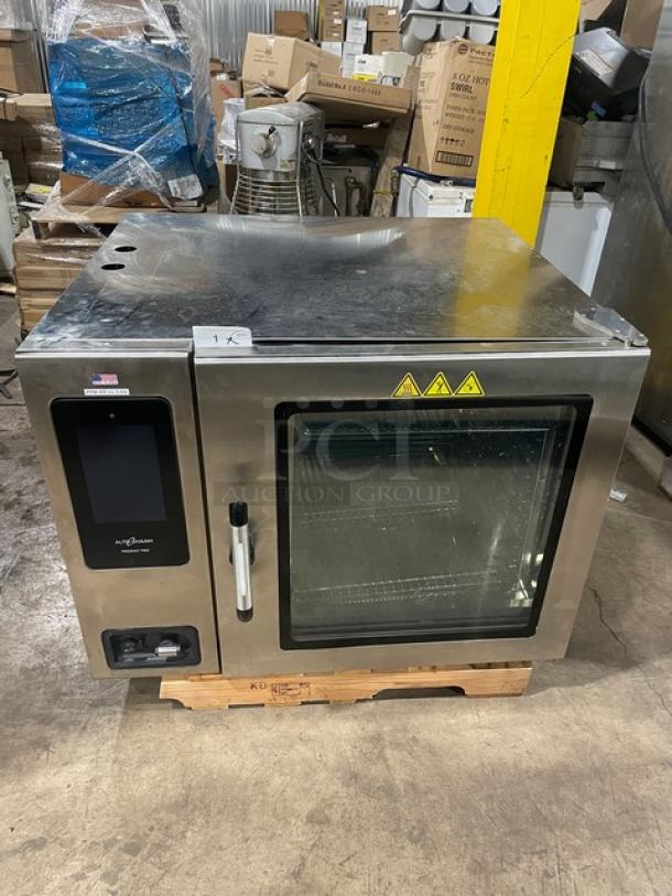 NEW Alto-Shaam 2024 Prodigy Pro stainless steel 8-pan combi oven, model CTP7-20E, with digital touch controls and probe.