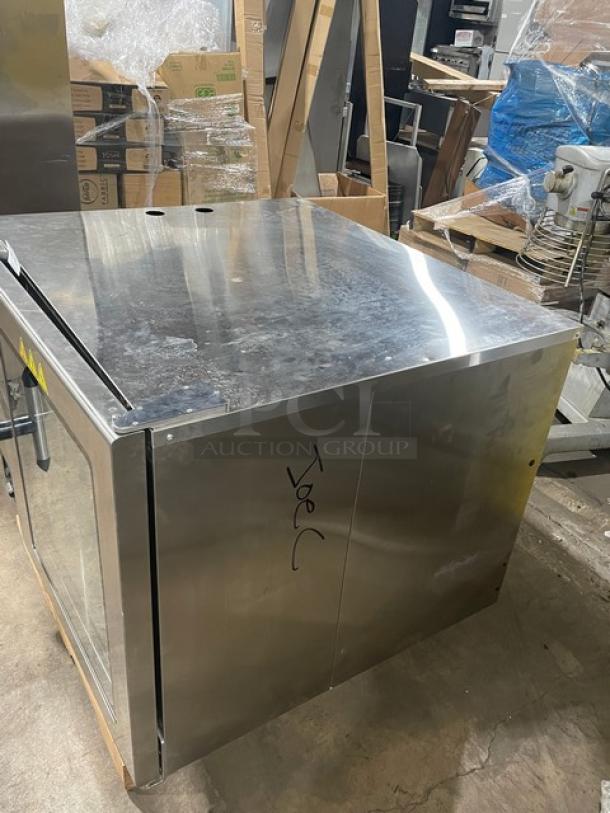 NEW Alto-Shaam CTP7-20E Prodigy Pro Series stainless steel 8-pan combi oven, electric, digital controls, on legs.