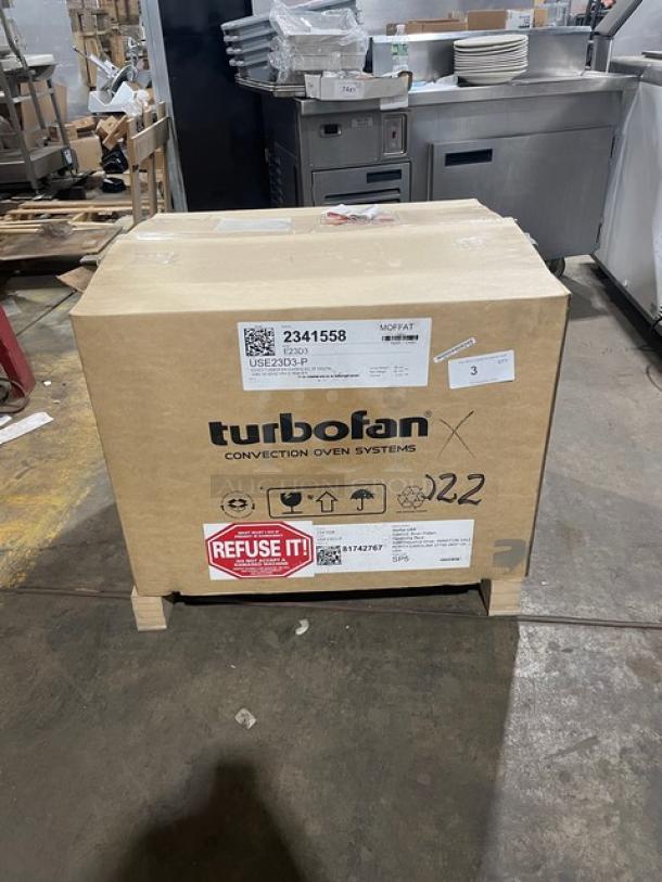 Brand new Moffat TurboFan 20D Series E23D3 convection oven in sealed box, model E23D3, stainless steel, 208V, 1 phase.