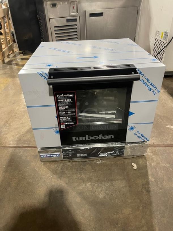 New Moffat TurboFan E23D3 convection oven, stainless steel, with wire racks, 208V 1-phase, countertop model, SN: 2341558.