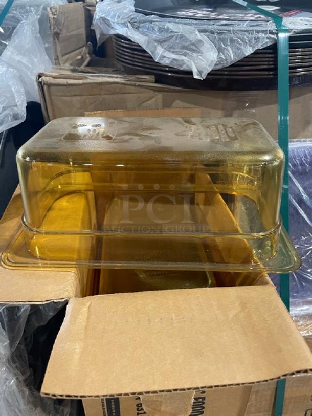Mixed pallet including Cambro H-Pan Amber 1/4-size 4" deep high heat food pan. Brand new and packaged.