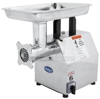 BRAND NEW! Globe Chefmate Series Commercial Stainless Steel Electric Powered Countertop #12 250 Lb. Meat Chopper! Model: CM12 SN: 12210875! 115V 1 Phase! On Legs! - Item #1201489