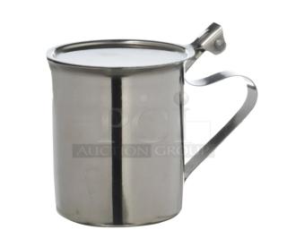 Brand new Winco SCT-10F stainless steel 10 oz stackable creamer server with cover. Commercial-grade, pristine condition.
