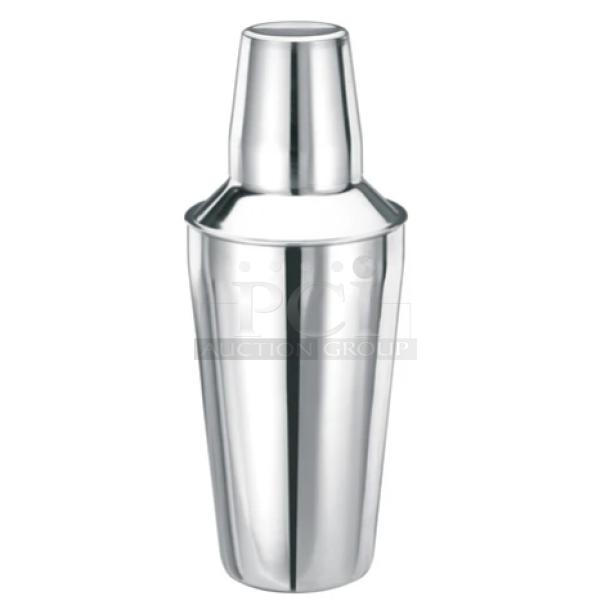 Brand new Winco BS-1P bar shaker set, 16 oz, mirror shine stainless steel, in perfect condition.
