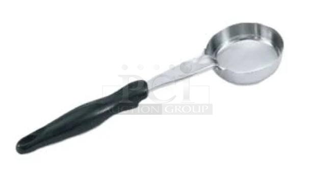 Brand new Vollrath 2 oz. stainless steel spoodle, model 6433220, with solid bowl and black grip handle.